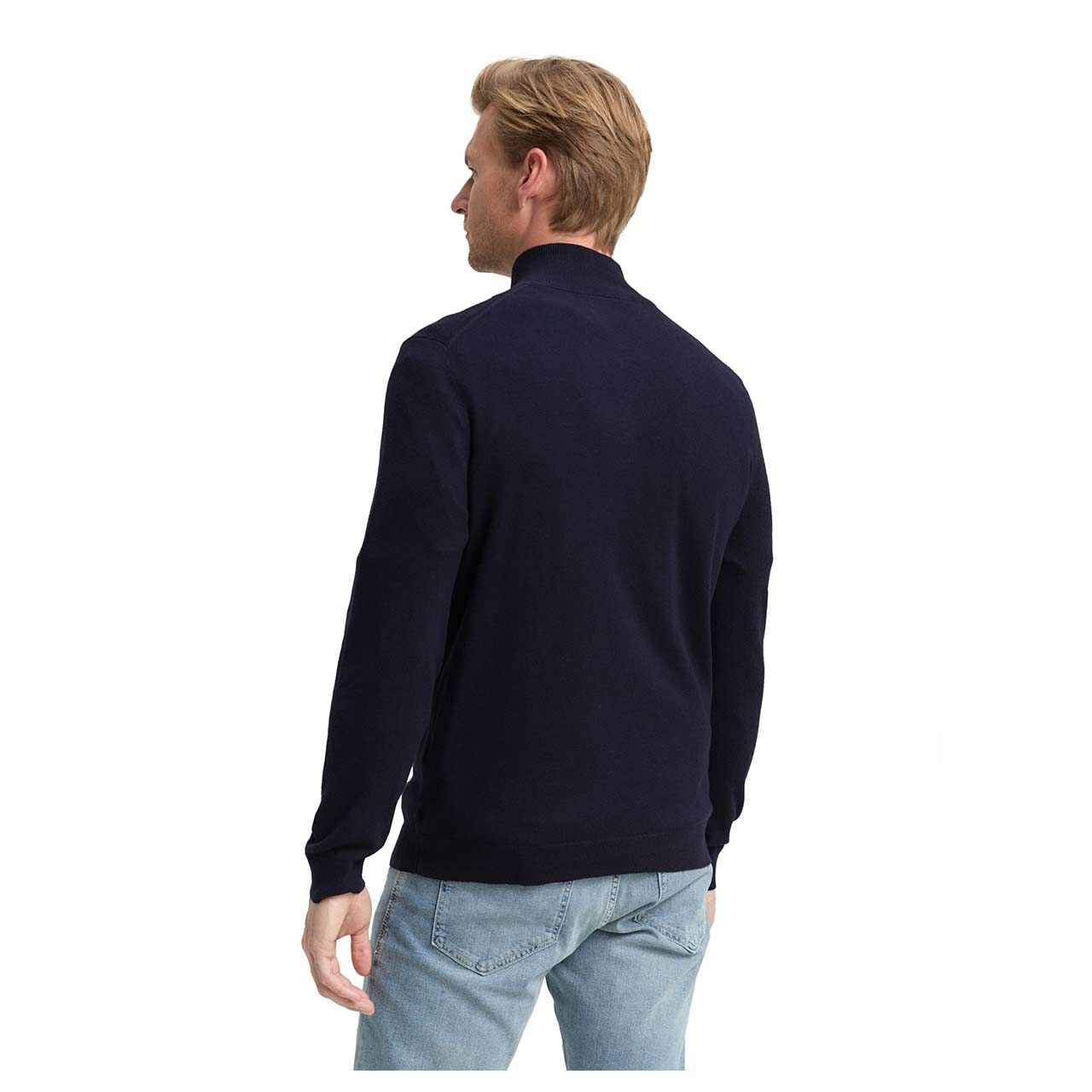 Herren Pullover Troyer Cashmere Knitted von Tom Tailor in Dunkelblau meliert, Rückansicht am Model