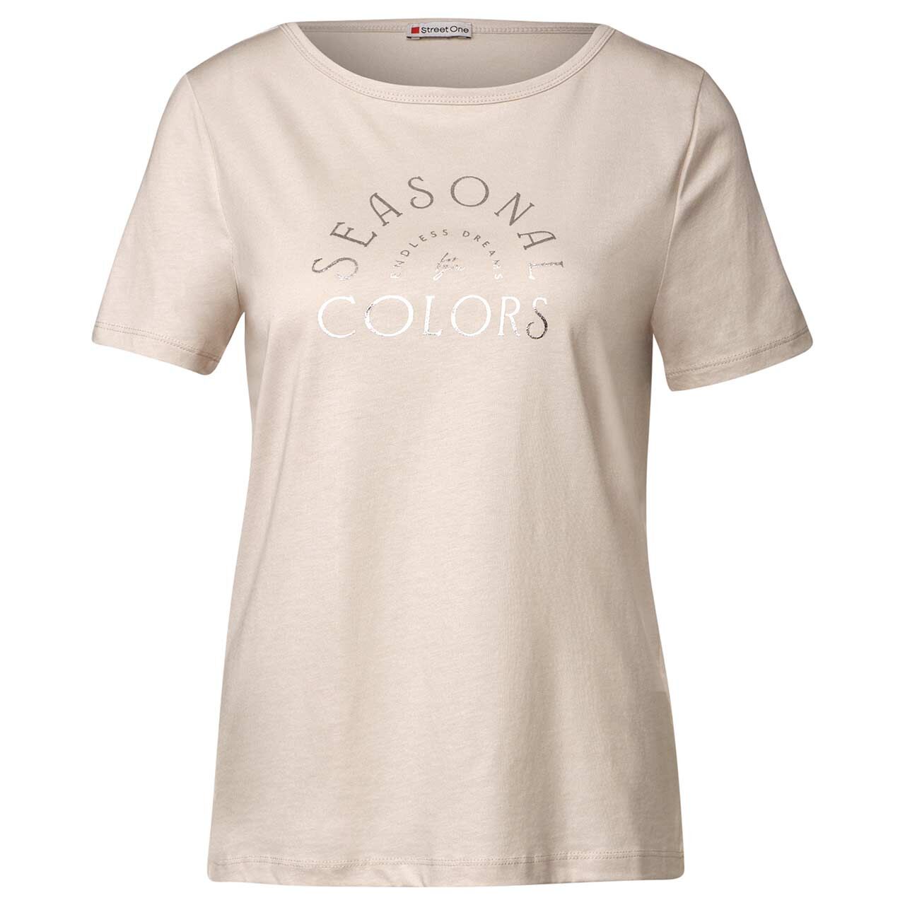 Street One Damen T-Shirt Basic Partprint smooth sand beige