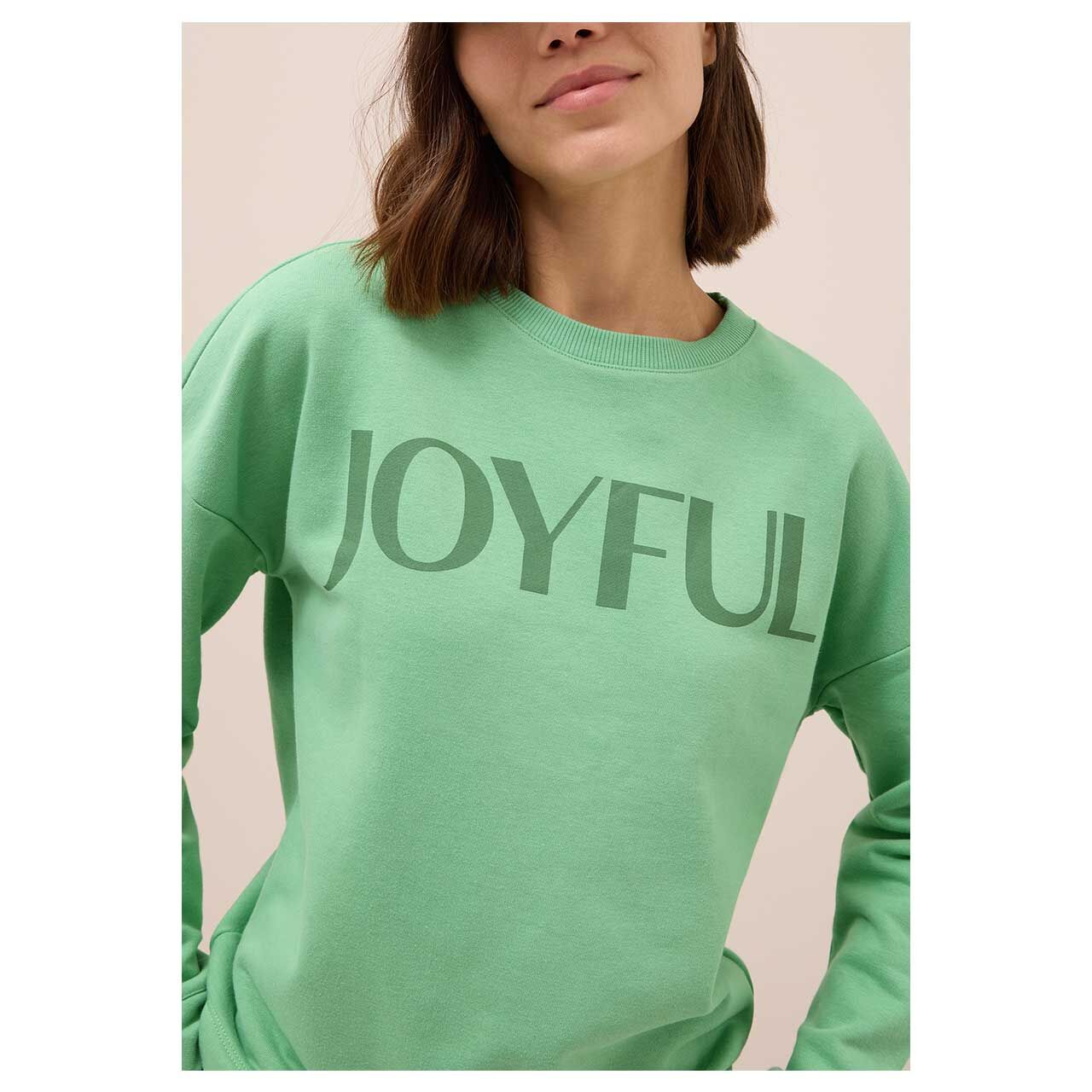 Cecil Damen Sweatshirt in Grün mit Print, Detailansicht frontal Model