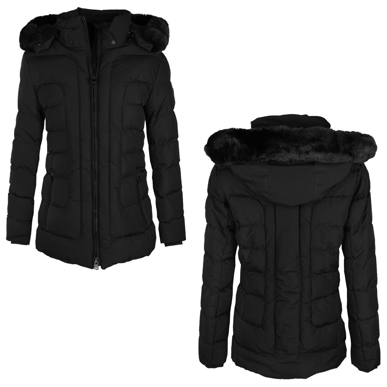 wellensteyn-jacke-belvedere-medium-black-combi Damen Jacke Belvedere/Belvitesse Medium von Wellensteyn in Schwarz, Vorder- und Rückansicht