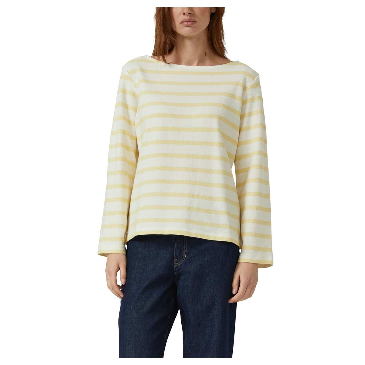 s.Oliver Damen Sweatshirt in Gelb gestreift, Vorderansicht am Model