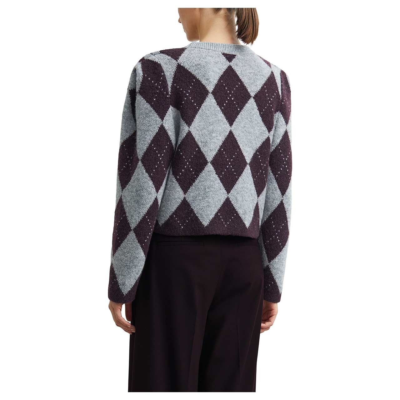 Damen Pullover von Comma in Lila mit Print, Rückansicht am Model