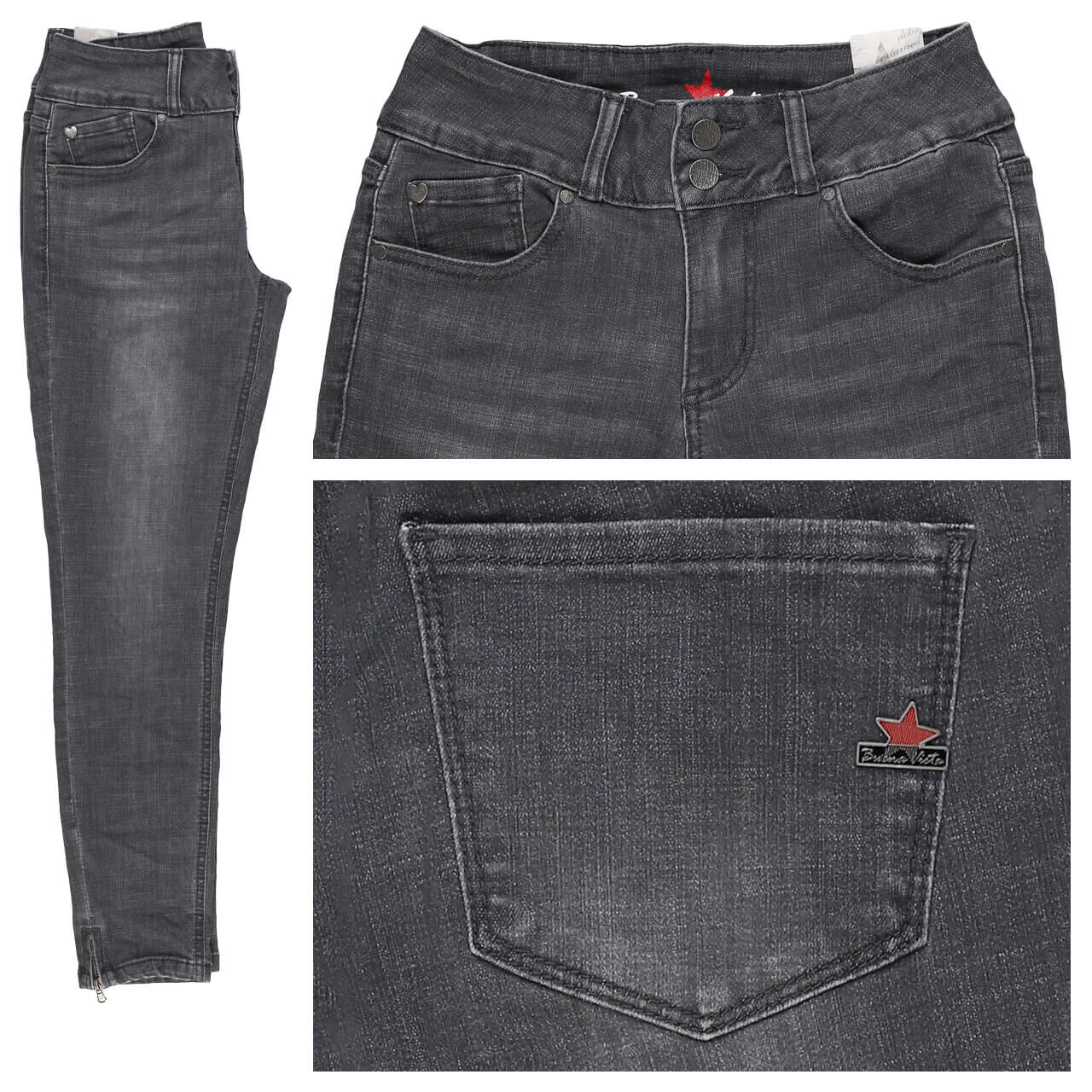 Buena Vista Tummyless V 7/8 Cross Denim Jeans stone grey