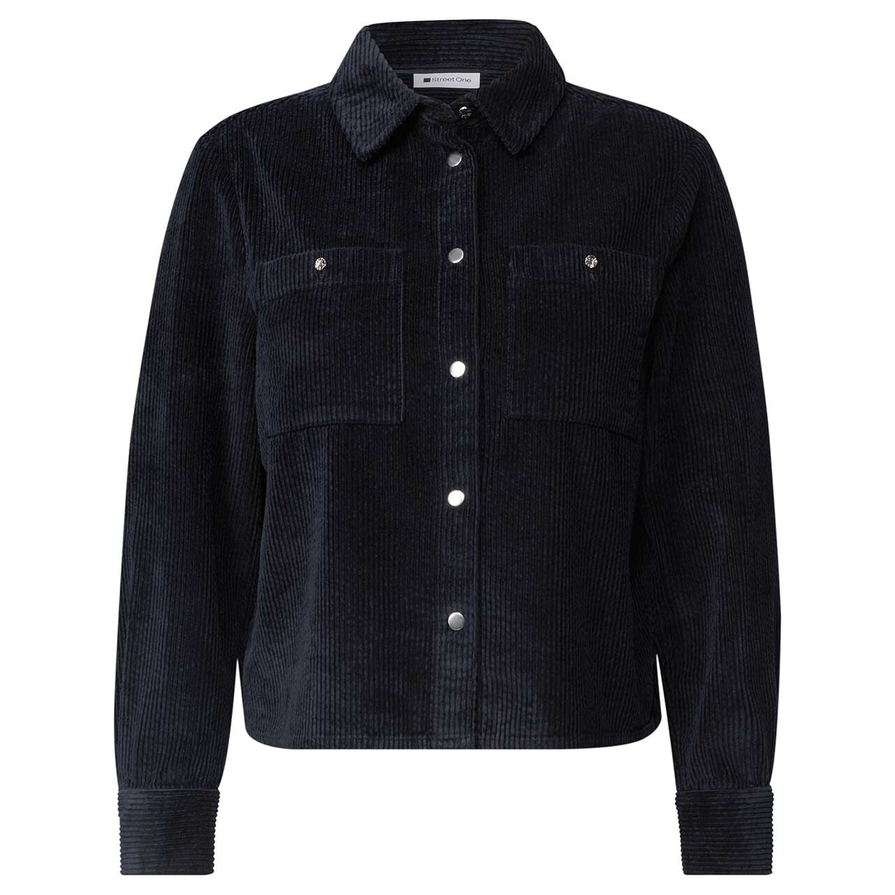 Street One Damen Langarm Cord Bluse Corduroy Shirtcollar Button Detail indigo night