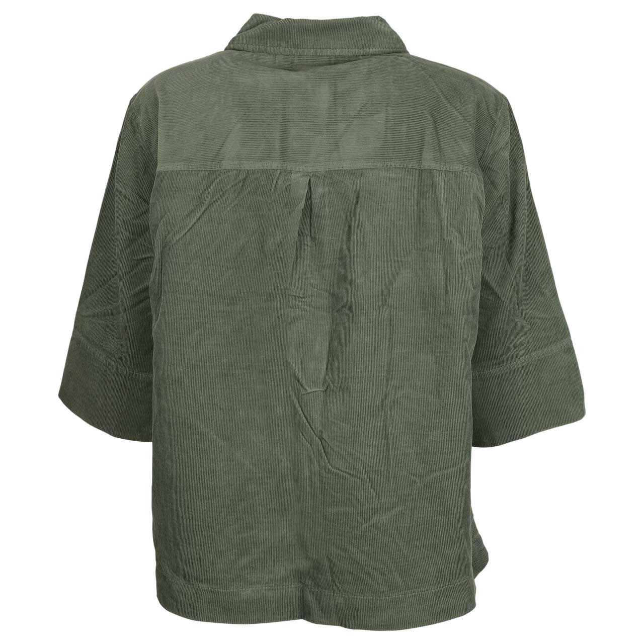 Damen Kurzarm Cord Bluse Corduroy Detail von Cecil in Olivgrün mit Print, Rückansicht