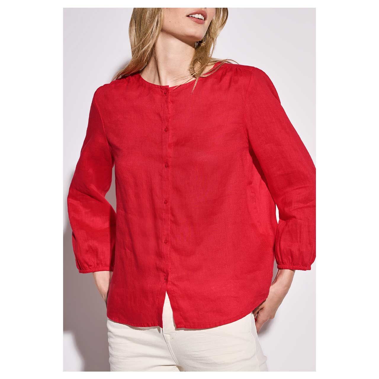 Street One Damen 3/4 Arm Bluse Buttoned Roundneck glory red