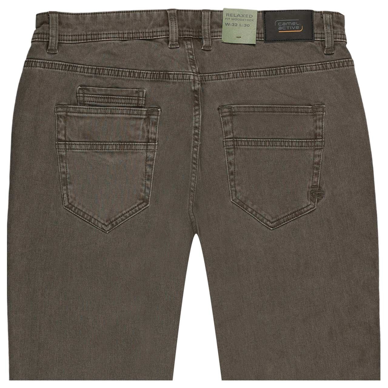 Stretch Herrenjeans Woodstock von Camel active in Grün-Grau, detaillierte Rückansicht