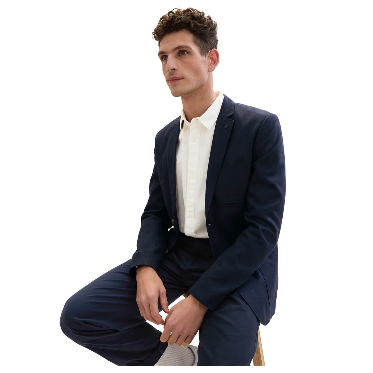 Tom Tailor Herren Leinen Sakko sky captain blue herringbone