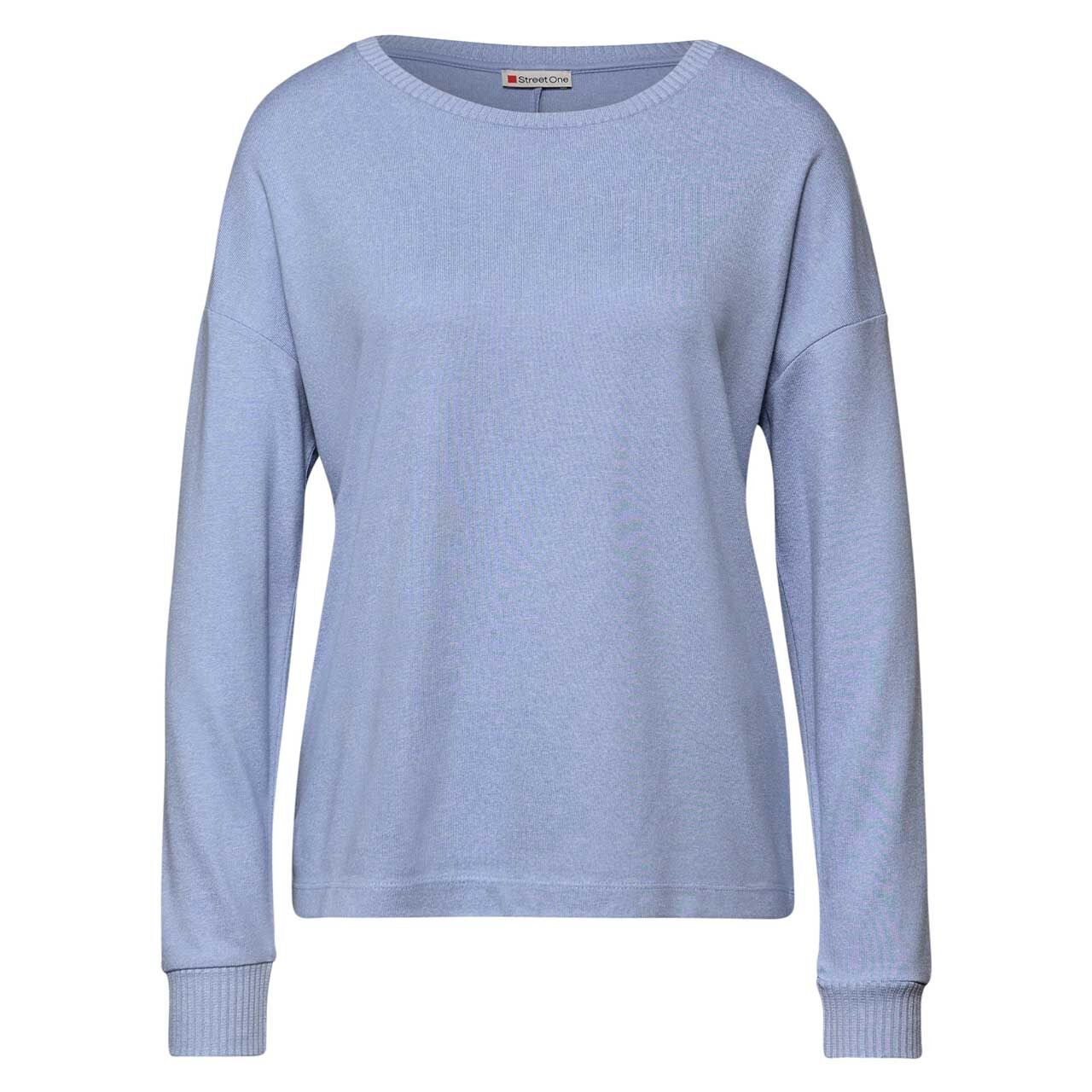 Street One Damen Langarm Shirt Rib Details frosted blue melange