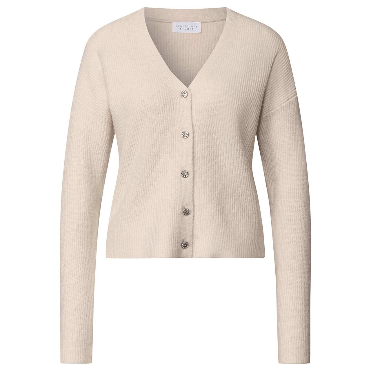 Street One Studio Damen Strickjacke V-Neck Cardigan creamed sand melange
