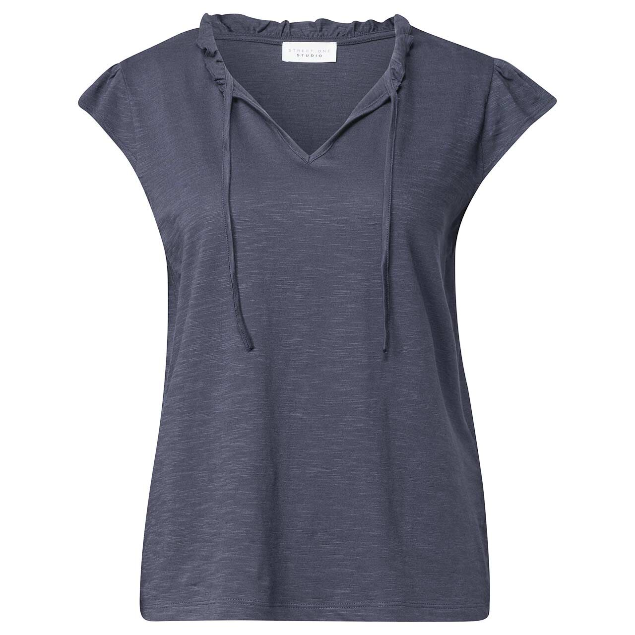 Street One Studio Damen T-Shirt Frill Neck maritime blue melange