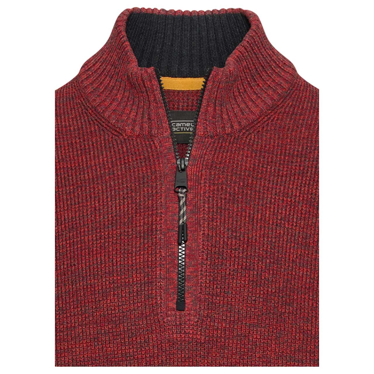 Herren Pullover Troyer von Camel active in der Farbe Rot meliert, detaillierte Vorderansicht Kragen
