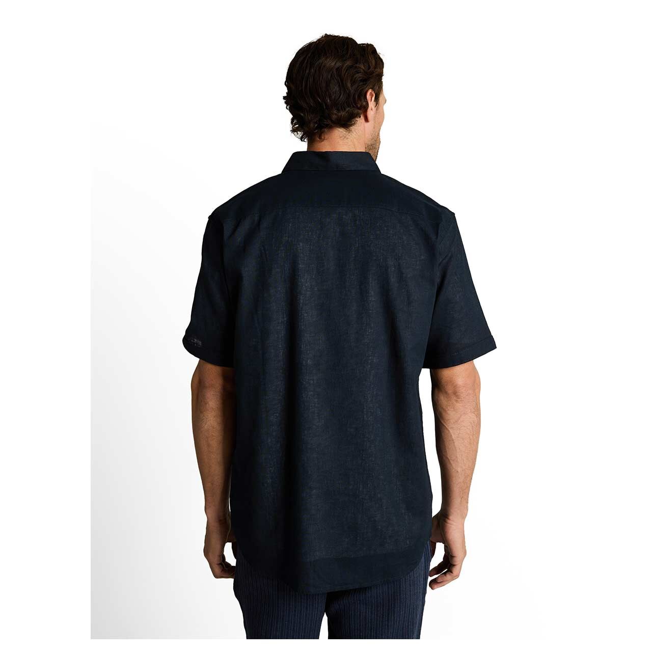 Herren 1/2 Arm Leinen Hemd Cotton Linen von Tom Tailor in Dunkelblau, Rückansicht am Model