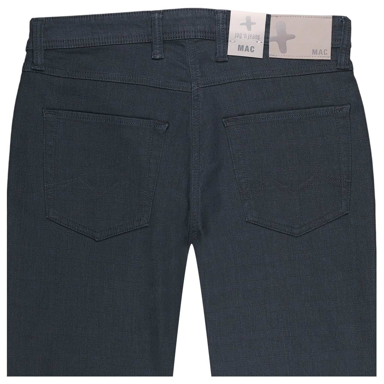 Stretch Herren Baumwollhose Jogn Jeans von MAC in Dunkelblau kariert, detaillierte Rückansicht