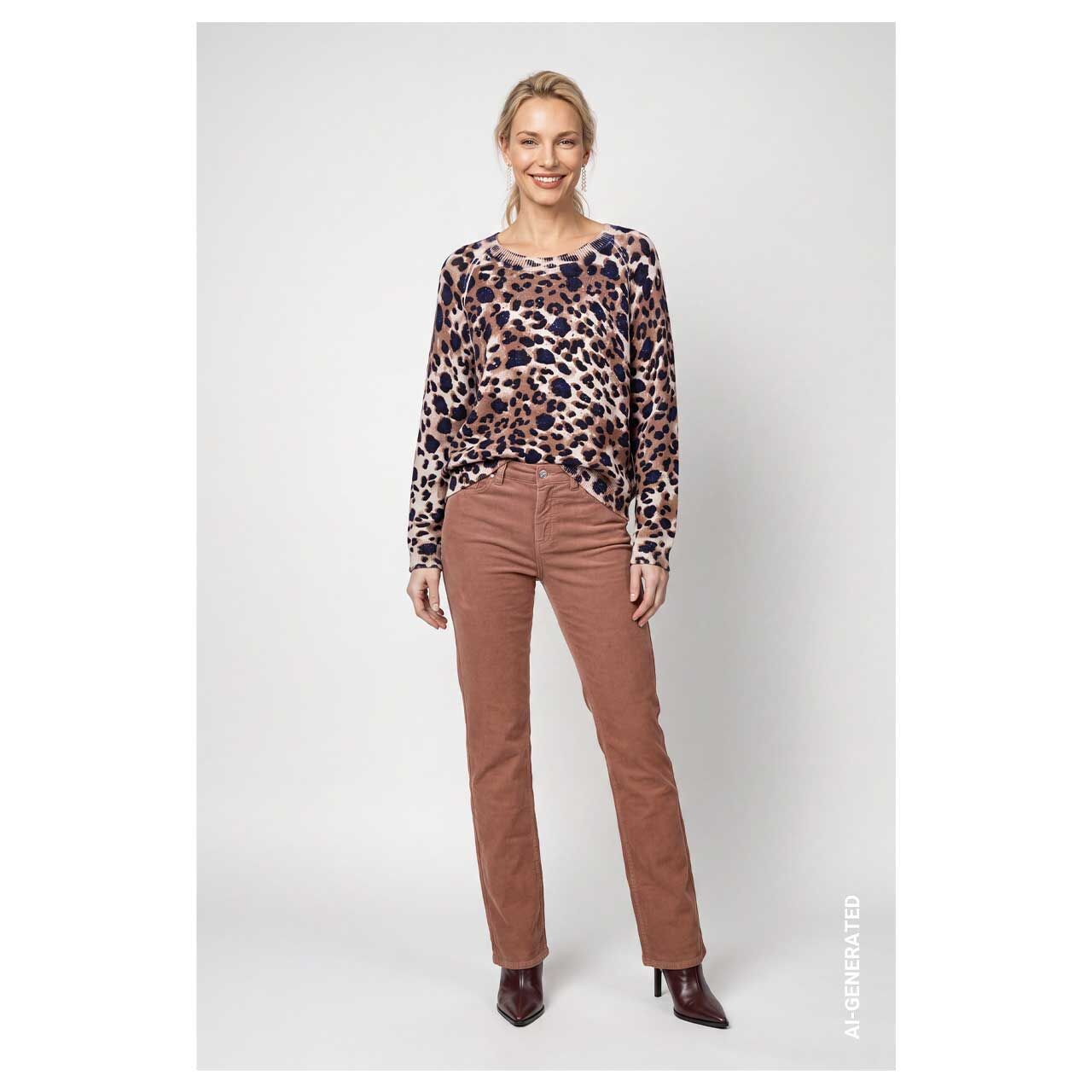 Damen Pullover von Monari in Braun mit Print, Ganzkörperansicht