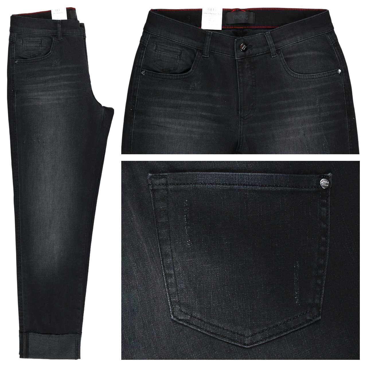 Angels Darleen Crop TU Fringe Ankle Jeans anthracite used destroyed