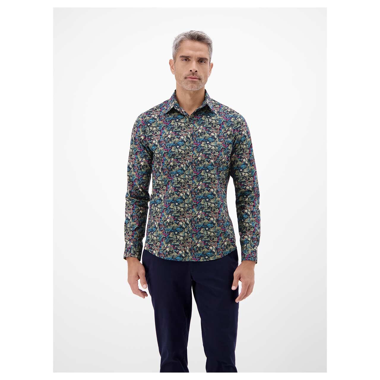 Herren Hemd von Lerros in Dunkelblau mit Print, Vorderansicht mit Model