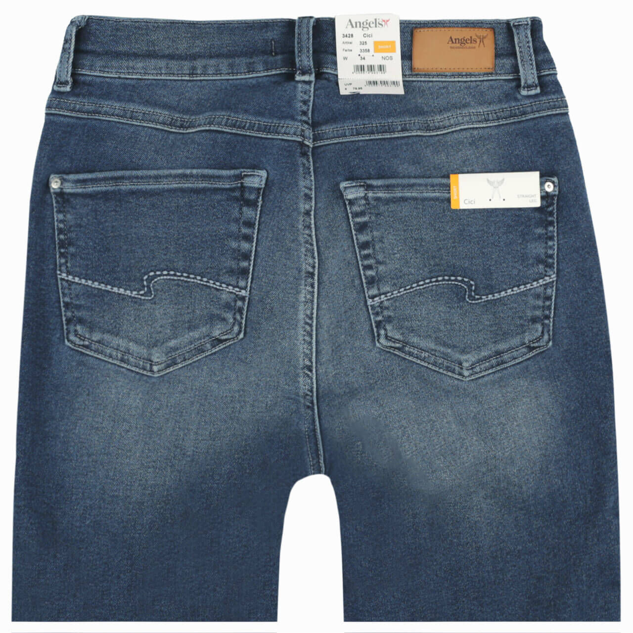 angels-jeans-cici-blueused-3358-hinten Stretch Damenjeans Cici von Angels in Mittelblau angewaschen, detaillierte Rückansicht