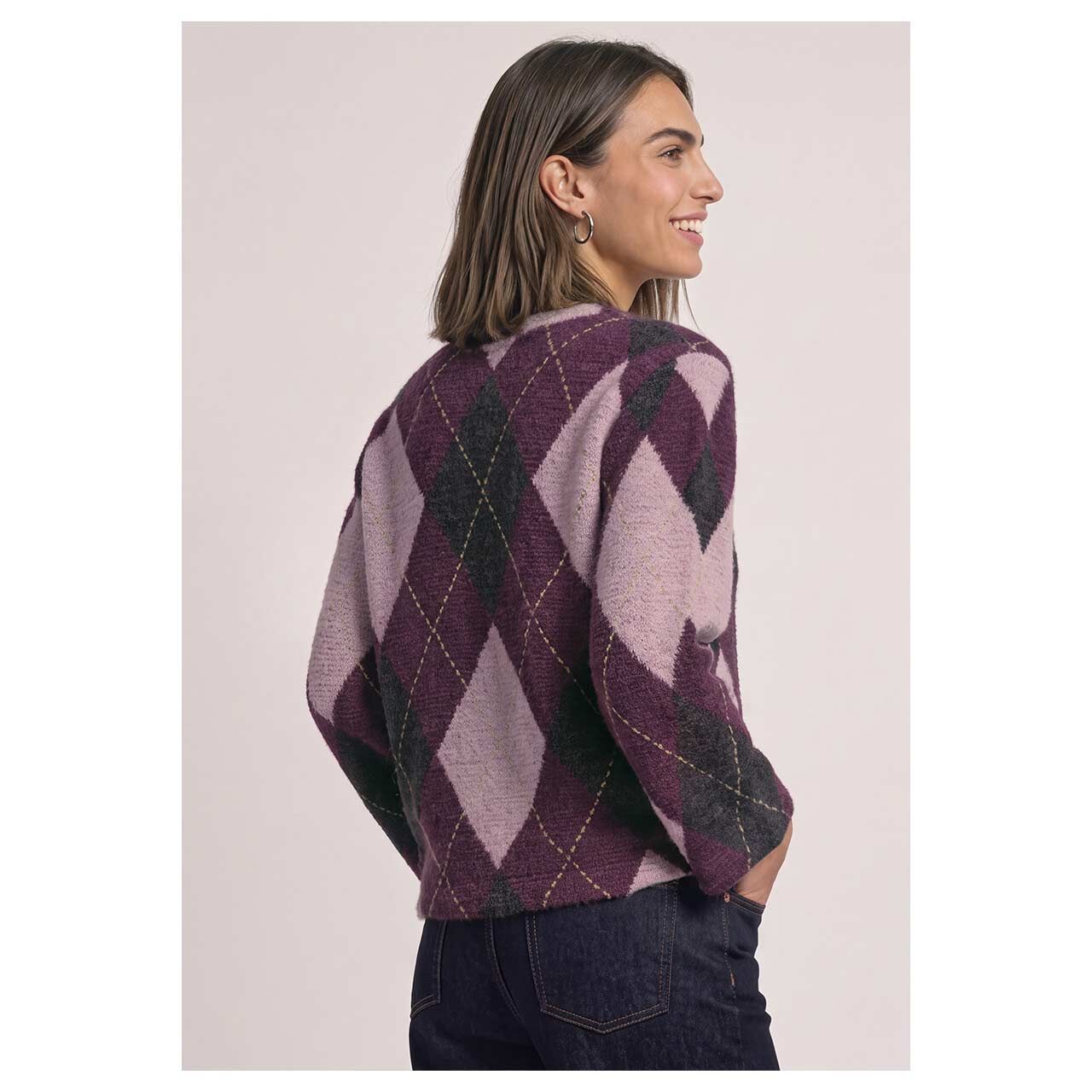 3/4 Arm Pullover Modern Fluffy Dessin von Street One in Lila mit Print, Rückansicht am Model