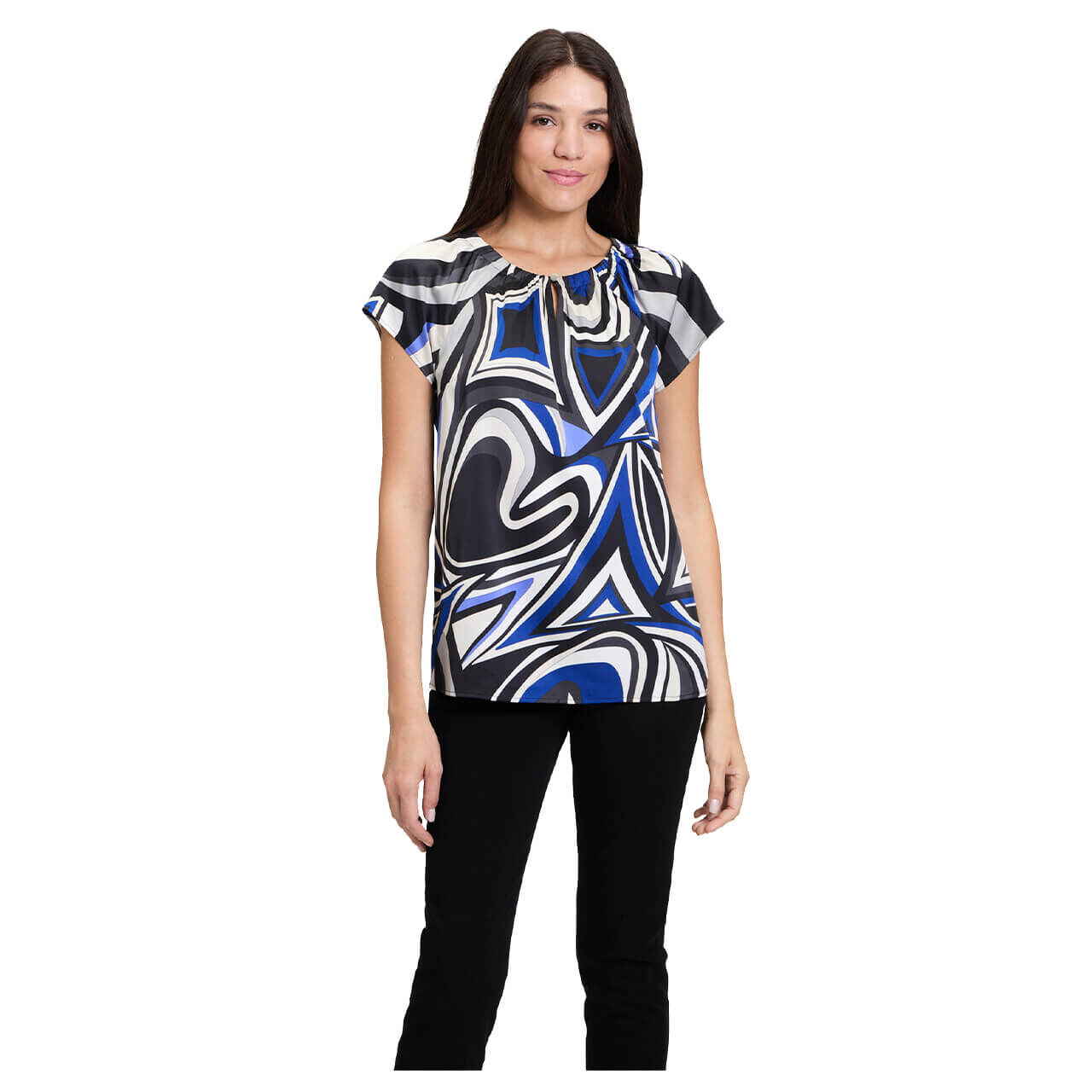 Betty Barclay Damen Kurzarm Bluse black blue white