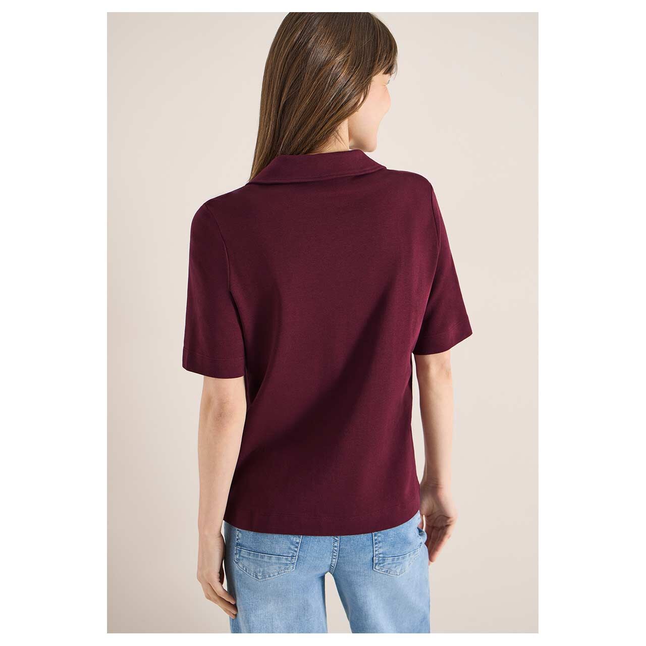 Damen Poloshirt Solid von Cecil in Weinrot, Rückansicht Model