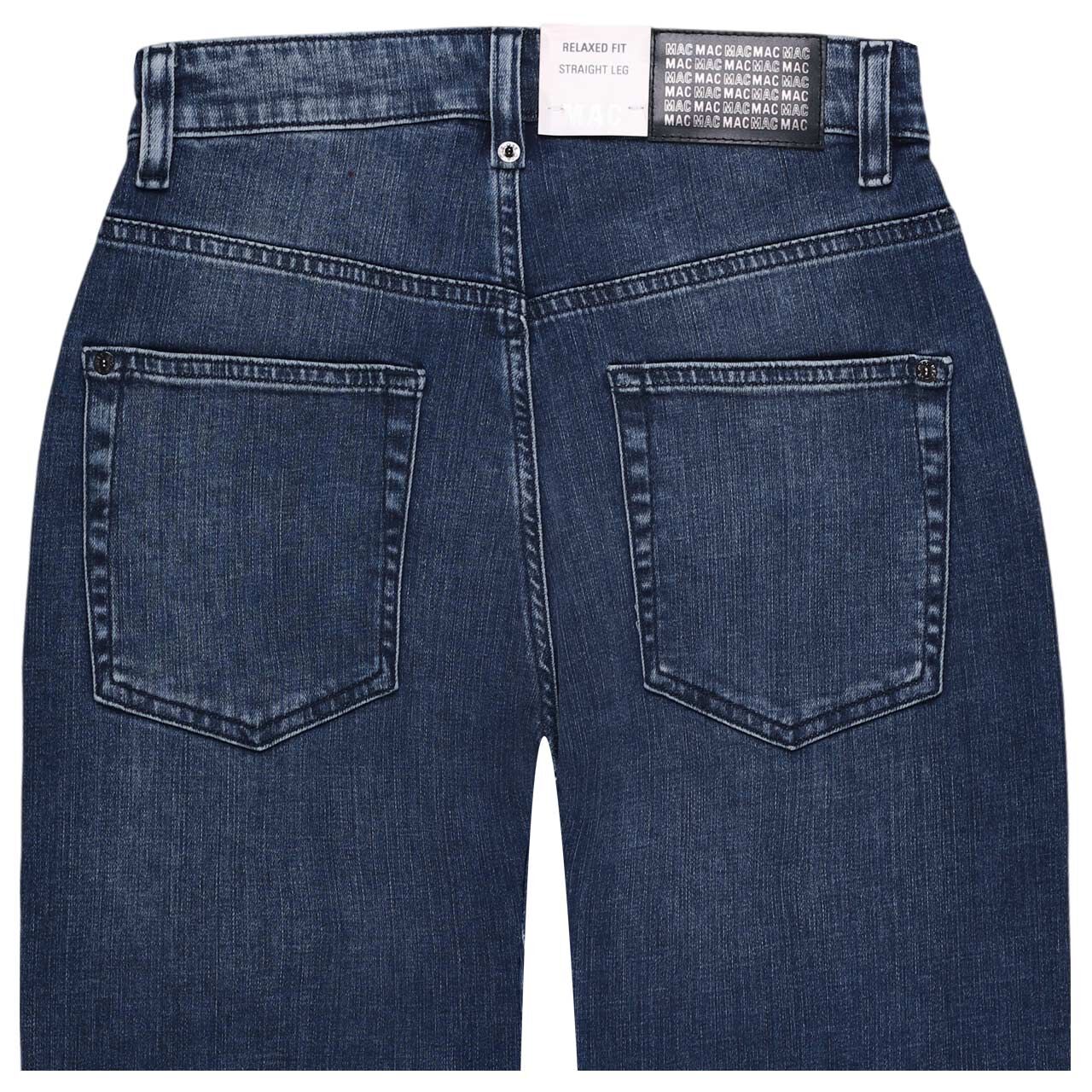 Damen 7/8 Jeans Boyfriend von MAC in Blau verwaschen mit Destroyed-Effekten, detaillierte Rückansicht