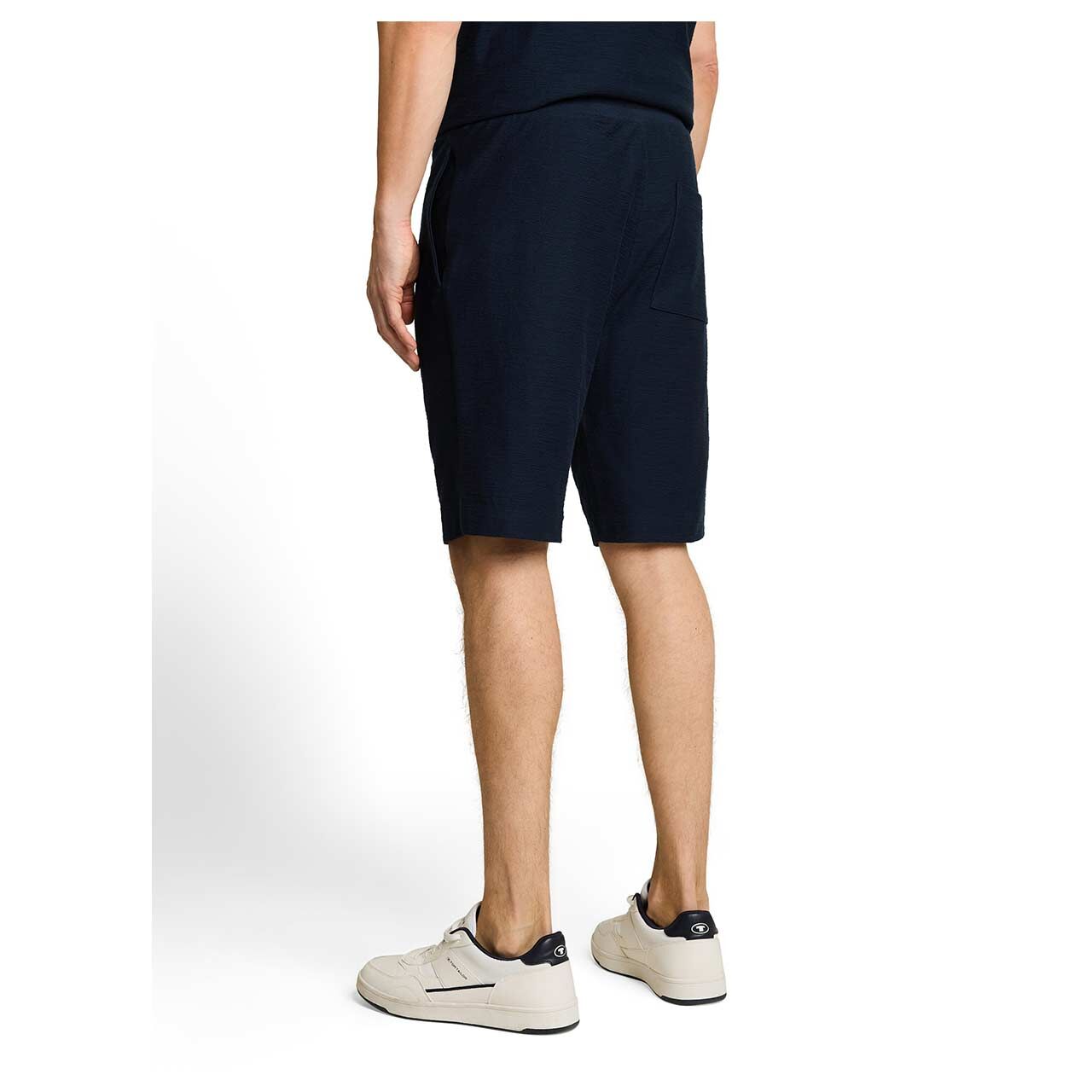 Herren Structured Shorts von Tom Tailor in Dunkelblau, Rückansicht am Modell