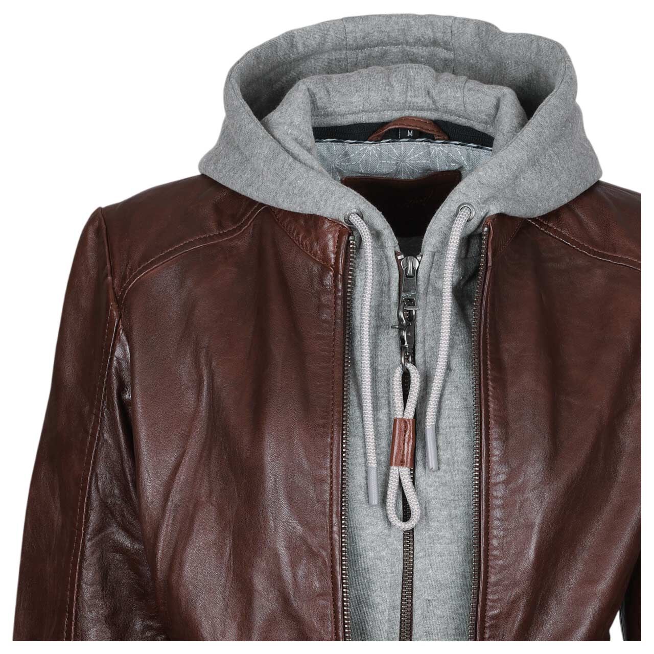 Damen Lederjacke Alva von Mauritius in Braun, detaillierte Vorderansicht offen