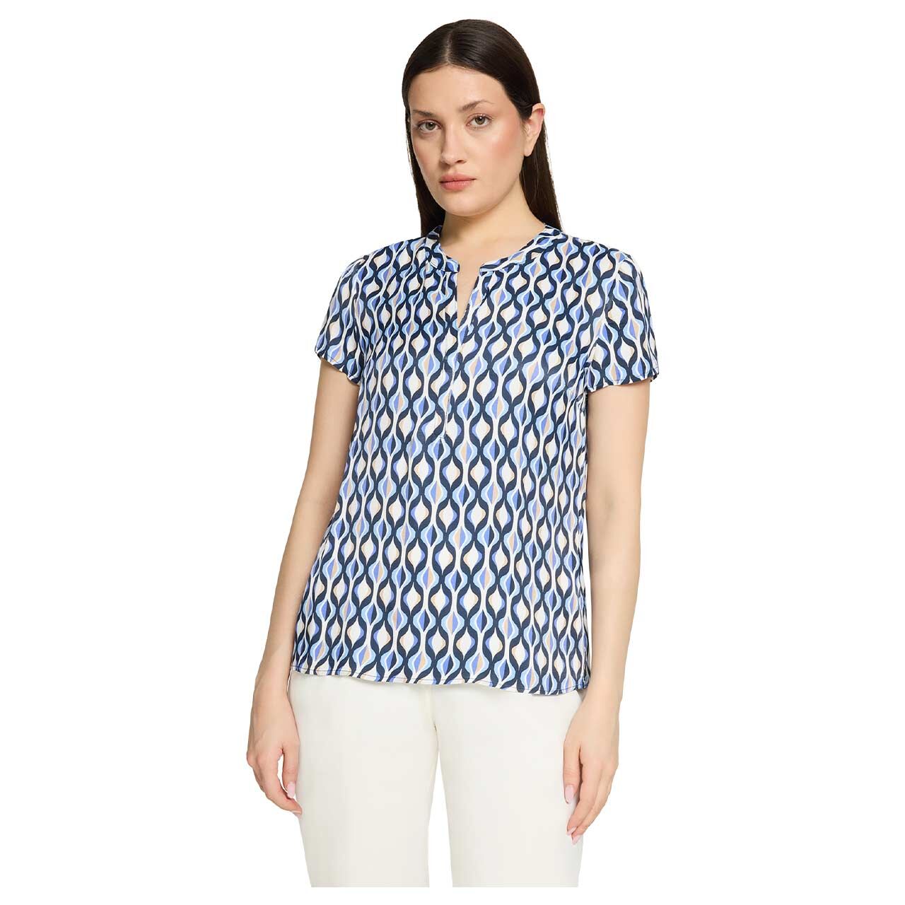 Damen Kurzarm Bluse von Betty Barclay in Blau mit Print, Vorderansicht am Model