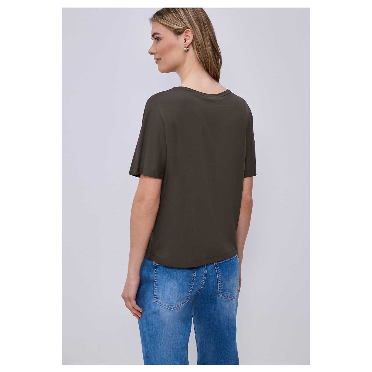 Damen T-Shirt Crista von Street One in Dunkelbraun, Rückansicht am Model