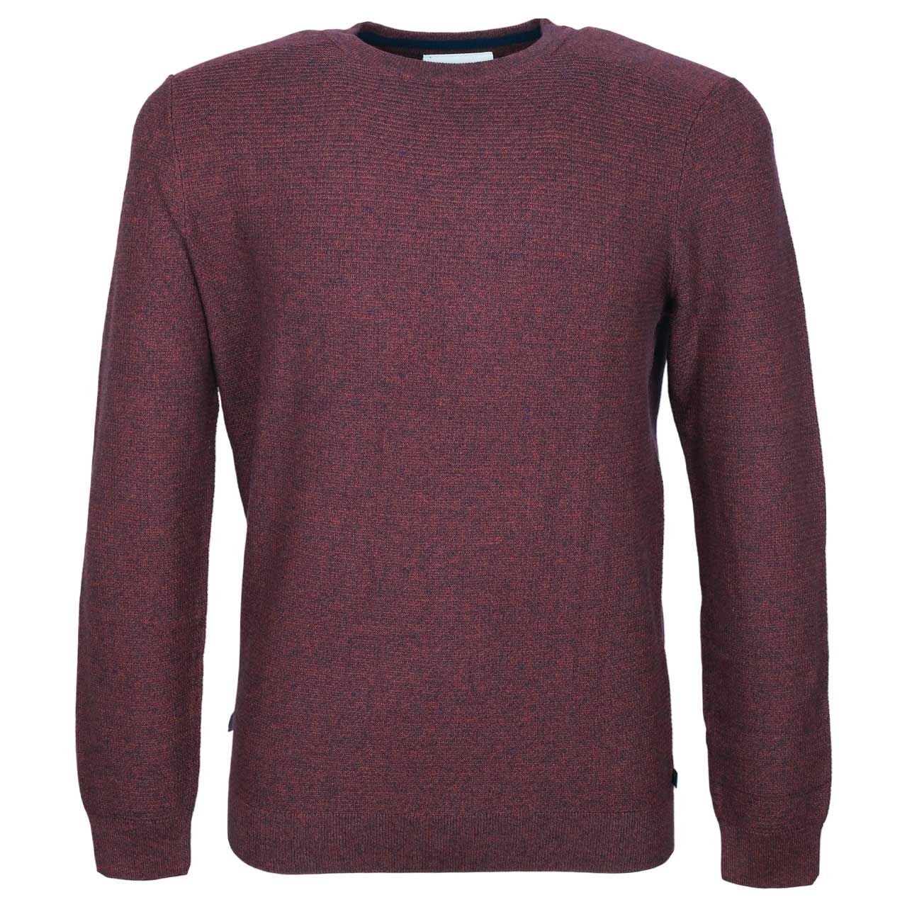 Tom Tailor Herren Pullover Structured Crew Neck Knit red navy mouline