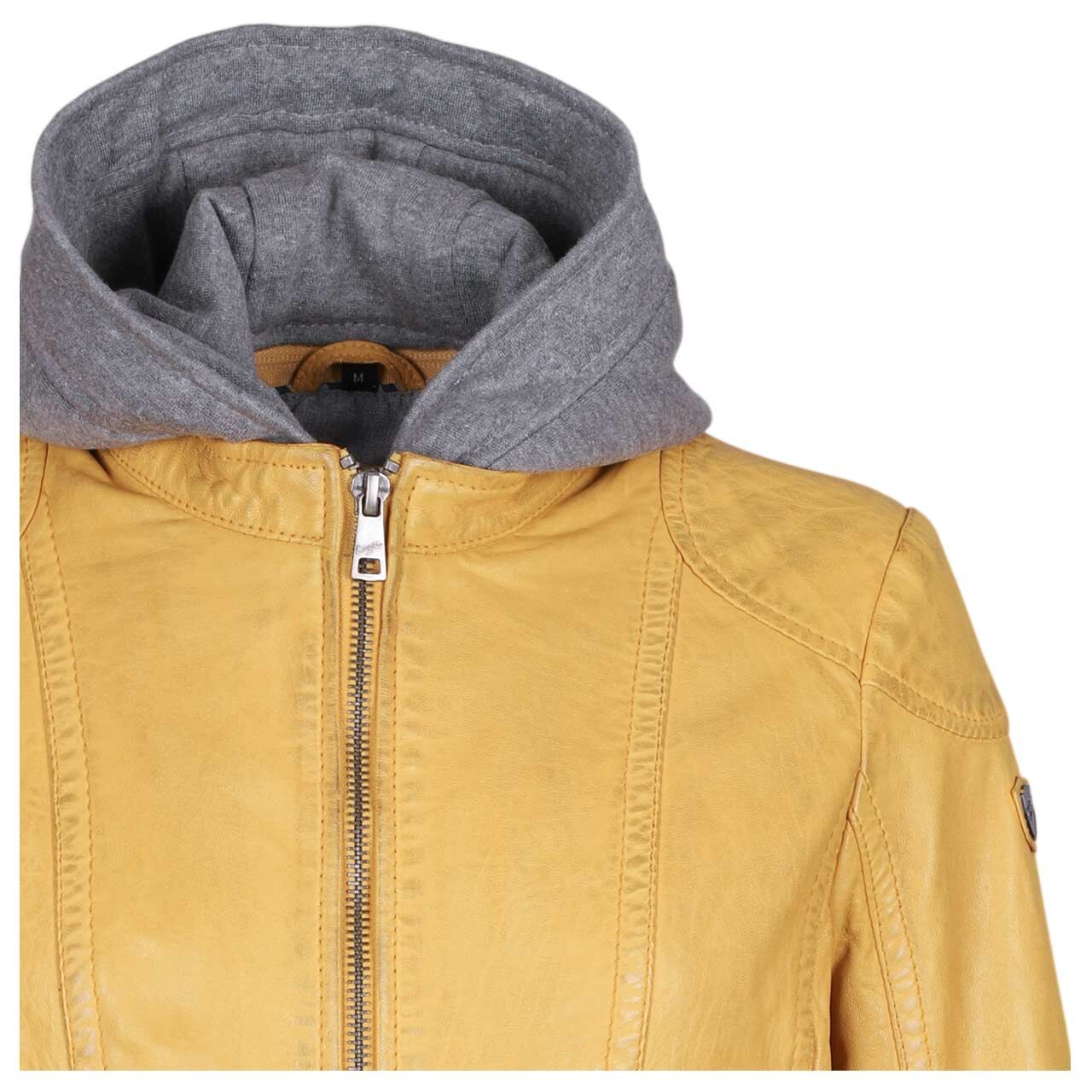 Damen Lederjacke Ammy von Mauritius in Gelb, detaillierte Vorderansicht