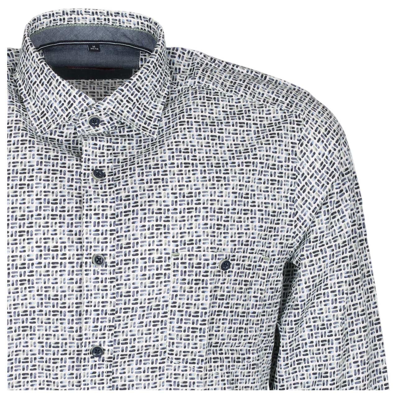 Herren Langarm Hemd von Casa Moda in Cremeweiß mit Print, Detailansicht vorne