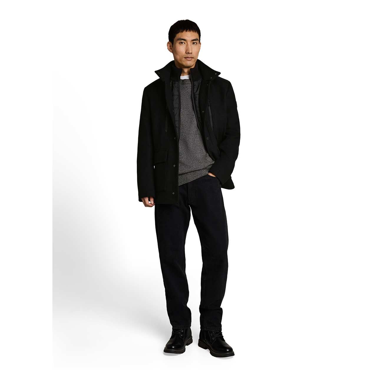 Herren Mantel Wool Coat 2 in 1 von Tom Tailor in Schwarz, Ganzkörperansicht