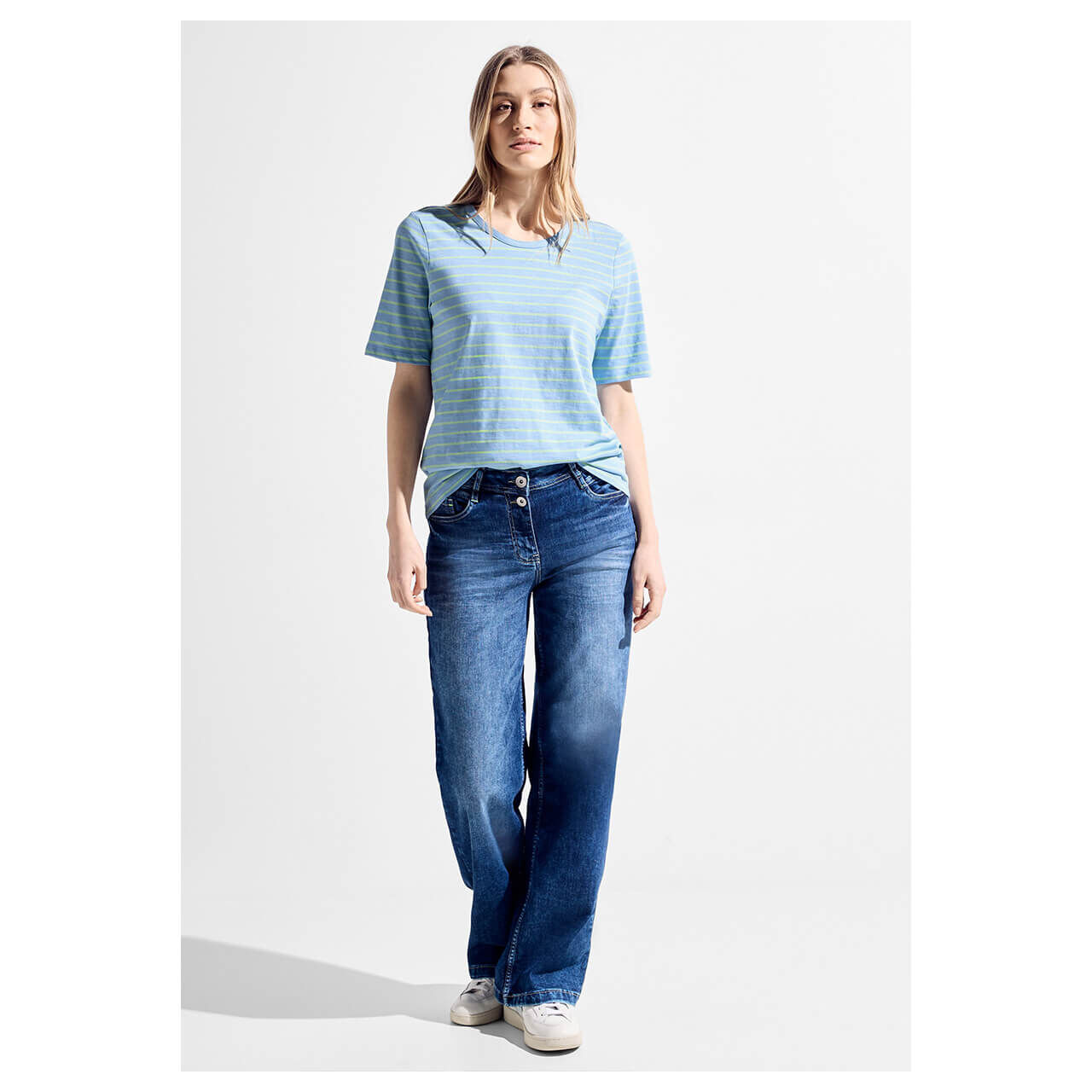 Cecil Damen T-Shirt Stripe Basic Roundneck soft light blue