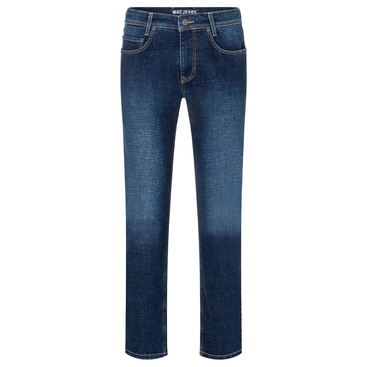 Stretch Herrenjeans Arne von MAC in Dunkelblau angewaschen, Vorderansicht