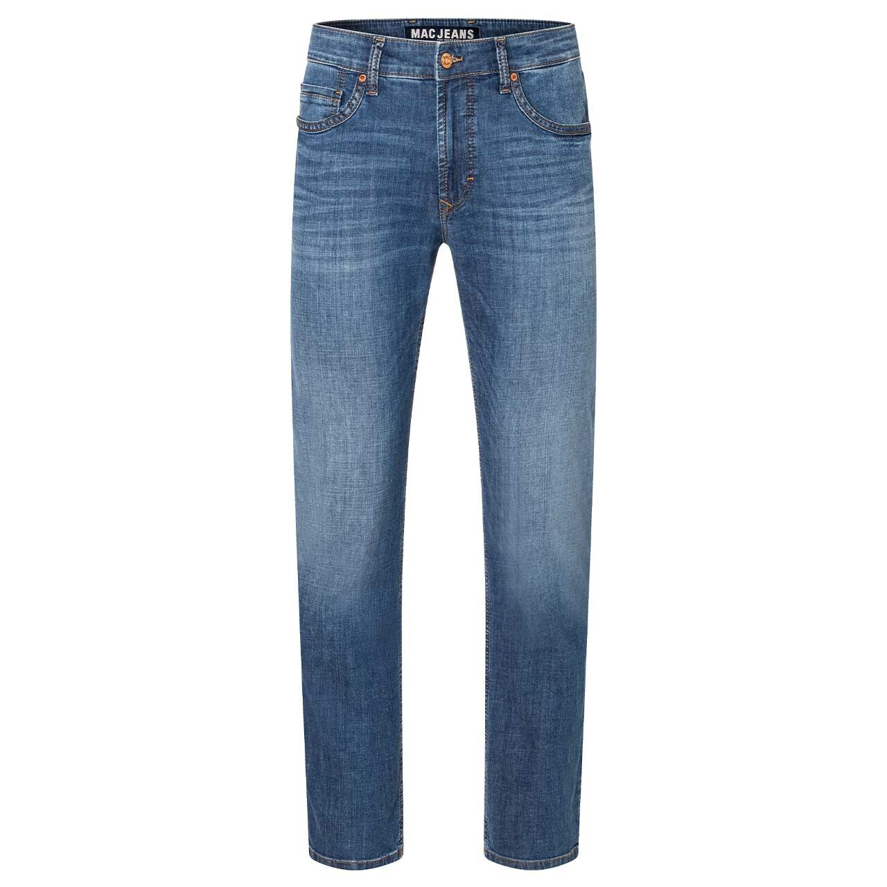Herrenjeans Arne von MAC in Blau angewaschen, Vorderansicht
