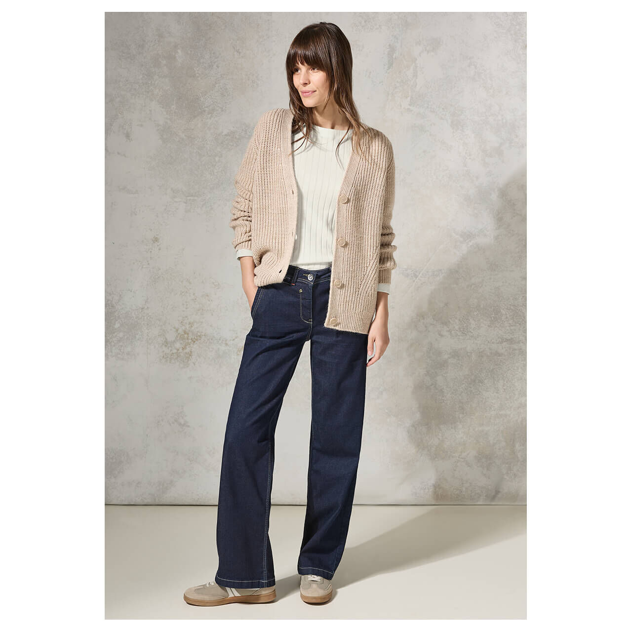 Cecil Damen Langarm Shirt Solid Rib Basic vanilla white