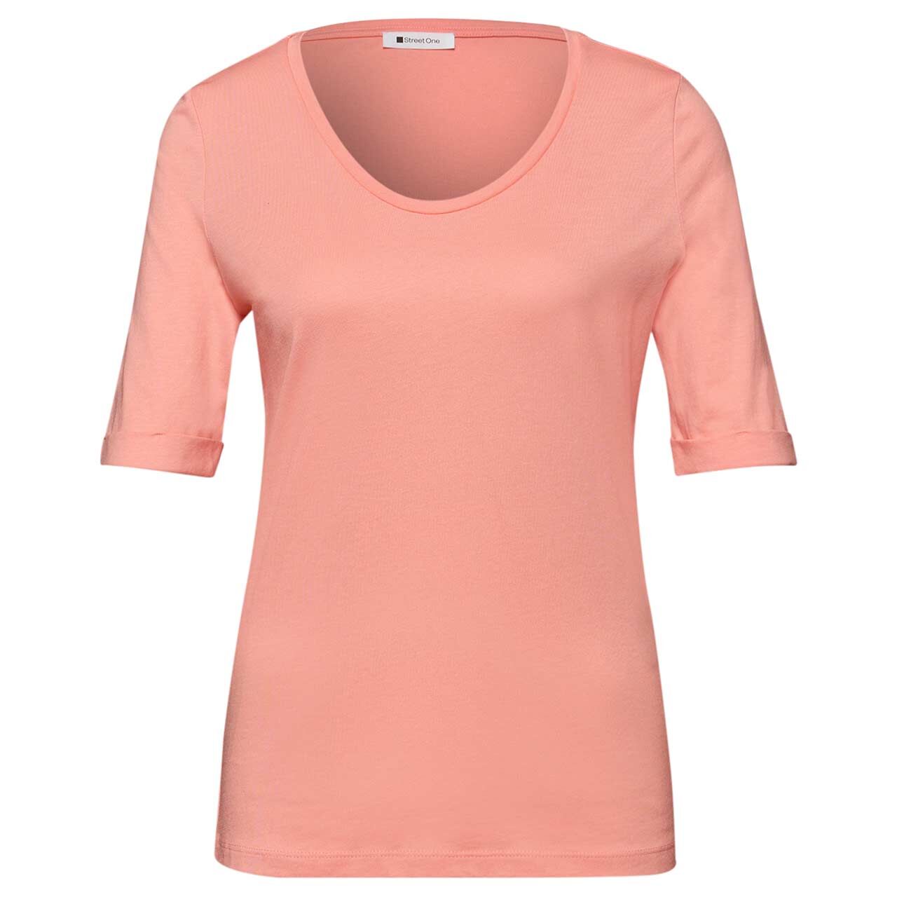 Street One Damen T-Shirt V-Neck Turn-Up Cuff light apricot