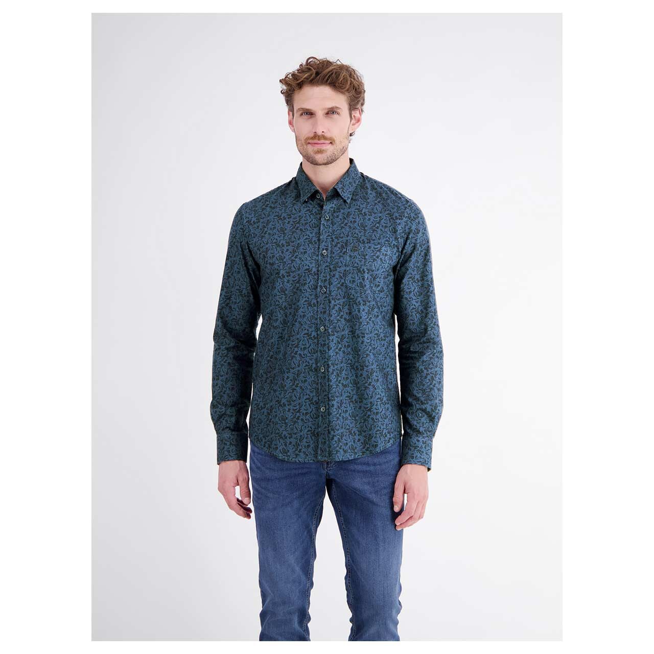 Herren Hemd von Lerros in Dunkelblau mit Print, Vorderansicht mit Model