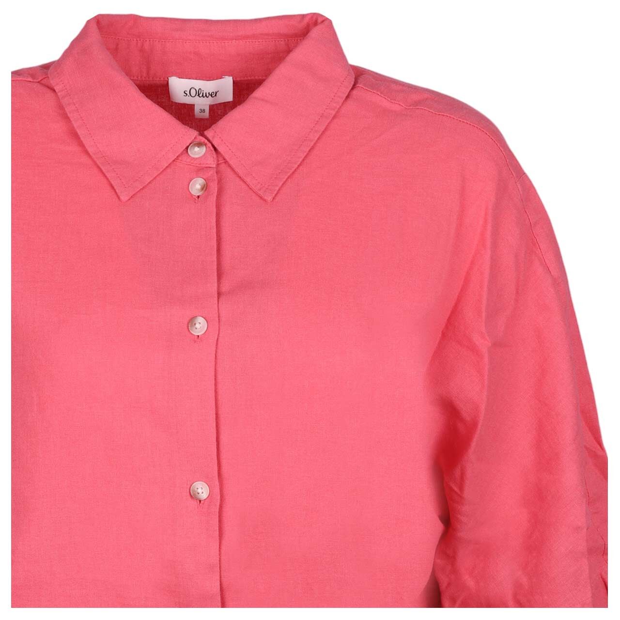 Damen Kurzarm Leinen Bluse von s.Oliver in Pink, detaillierte Vorderansicht