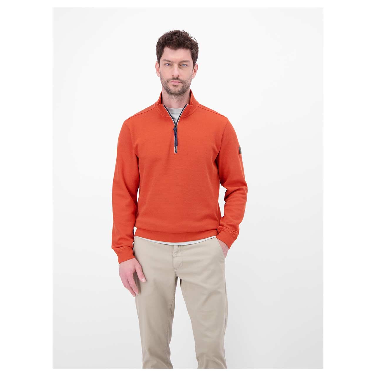 Herren Sweatshirt Troyer von Lerros in Hellrot meliert, Vorderansicht am Model