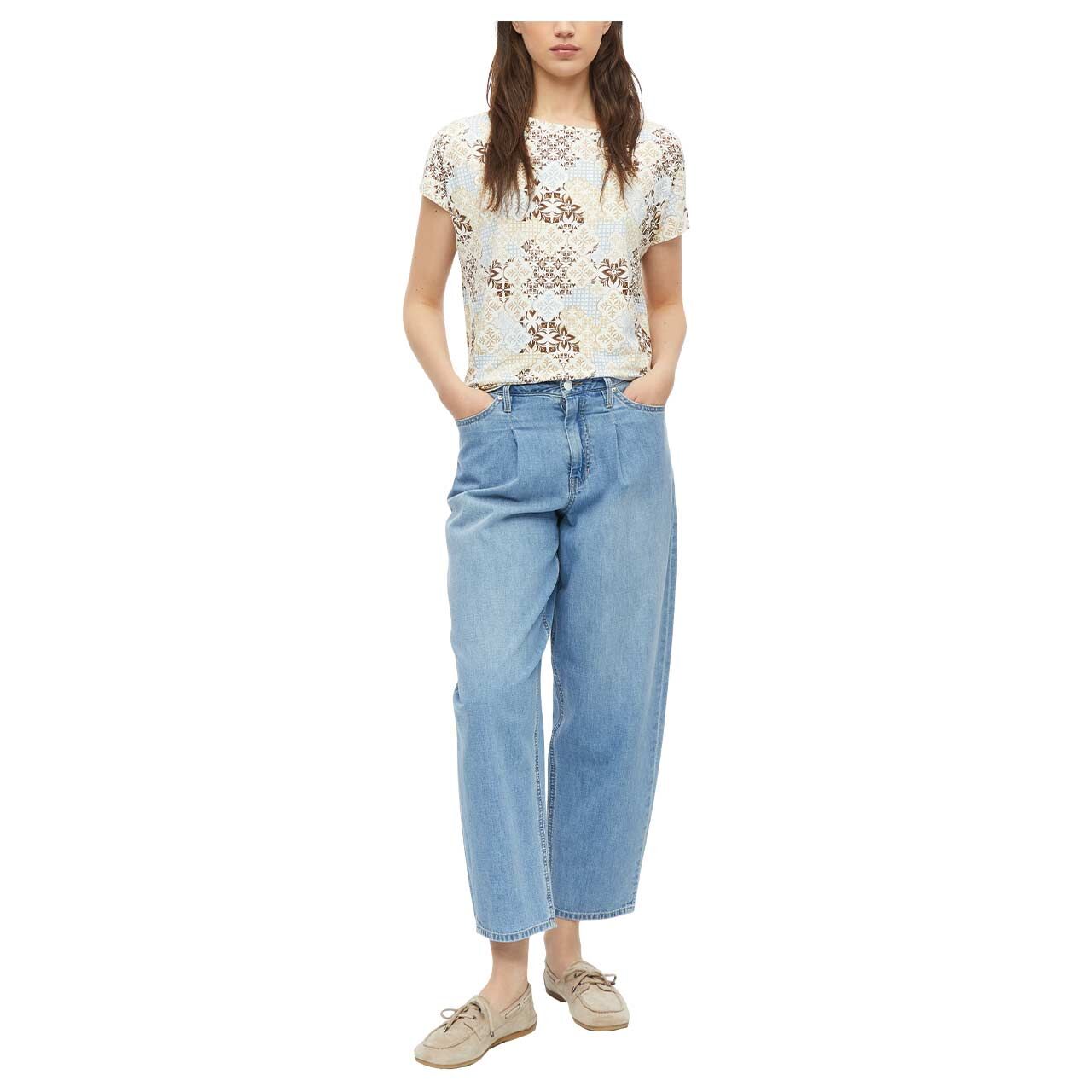s. Oliver Damen T-Shirt in Braun mit Print, Ganzkörperansicht am Model
