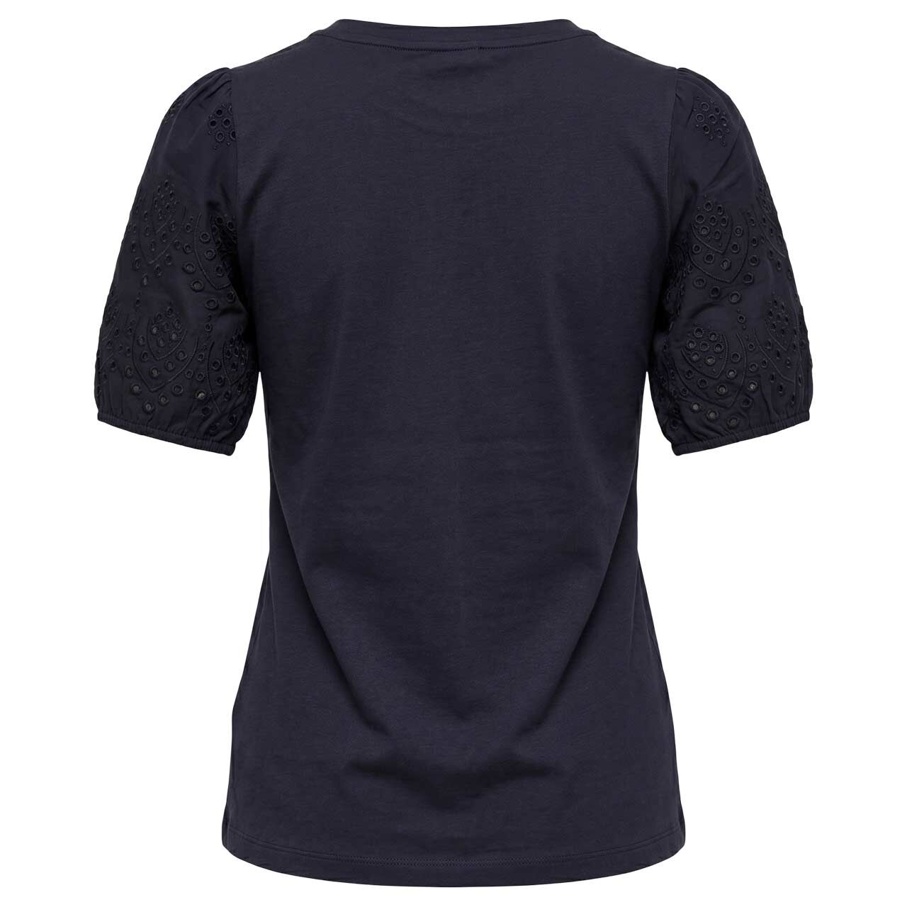 Damen T-Shirt Embroidered Woven Puff Sleeves von Street One Studio in Dunkelblau, Rückansicht