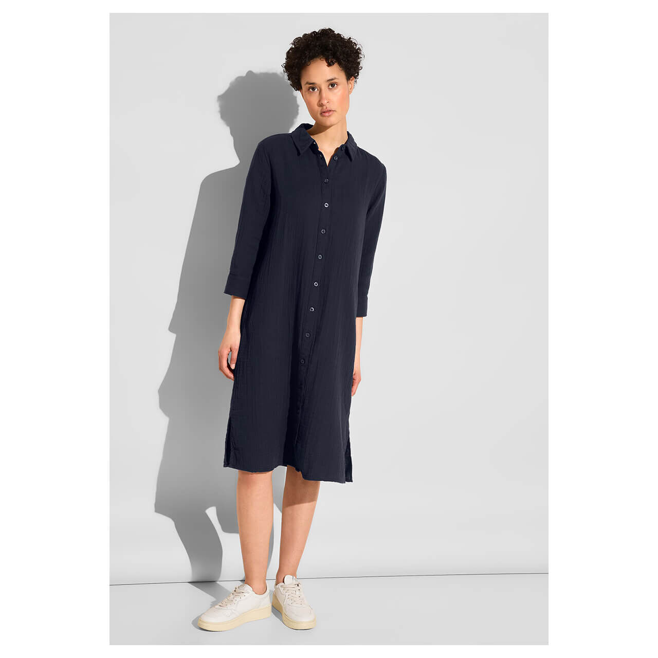 Street One Damen 3/4 Arm Kleid Musselin Shirt Dress navy blue