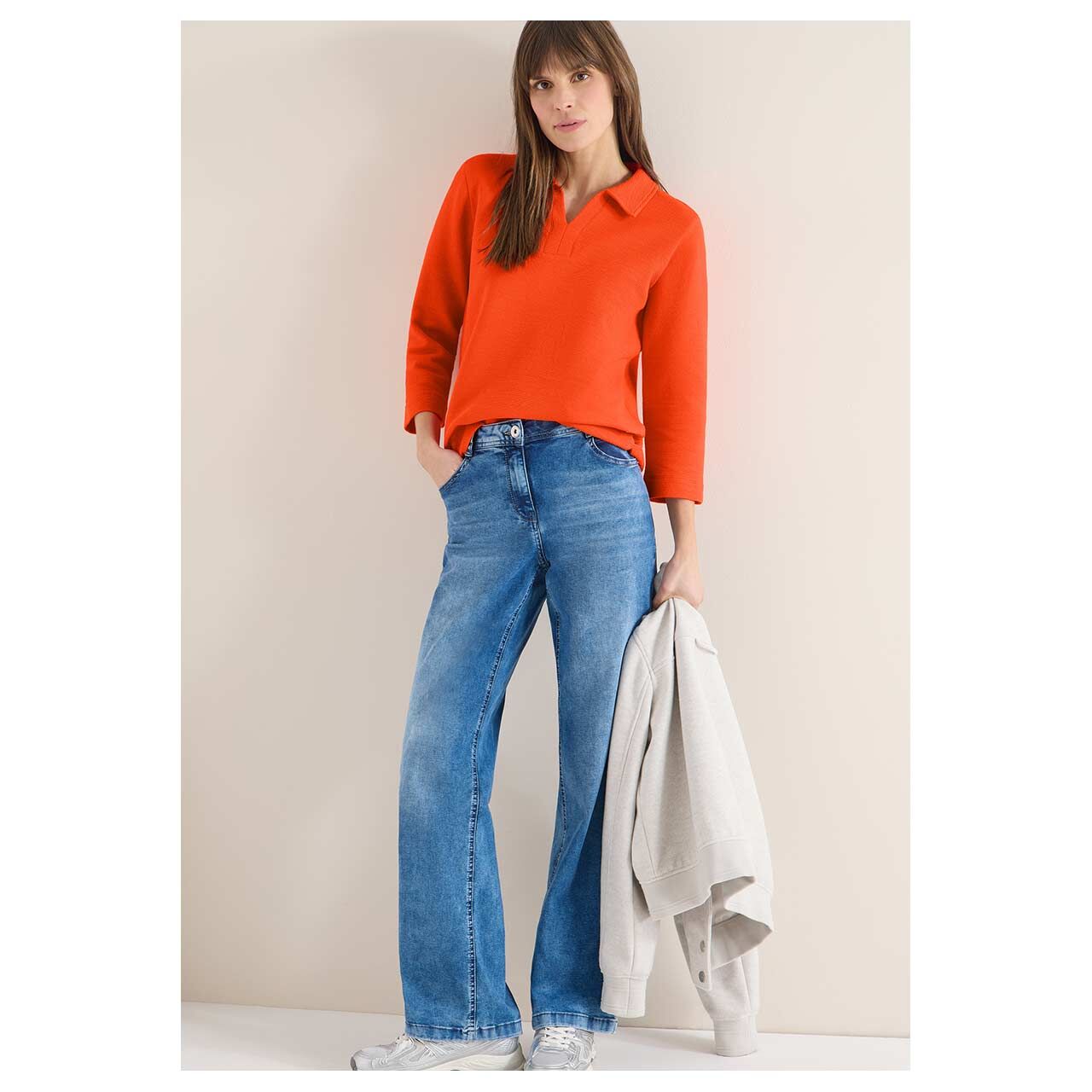 Damen 3/4 Arm Poloshirt Structured von Cecil in Orange-Rot, Ganzkörperansicht am Model