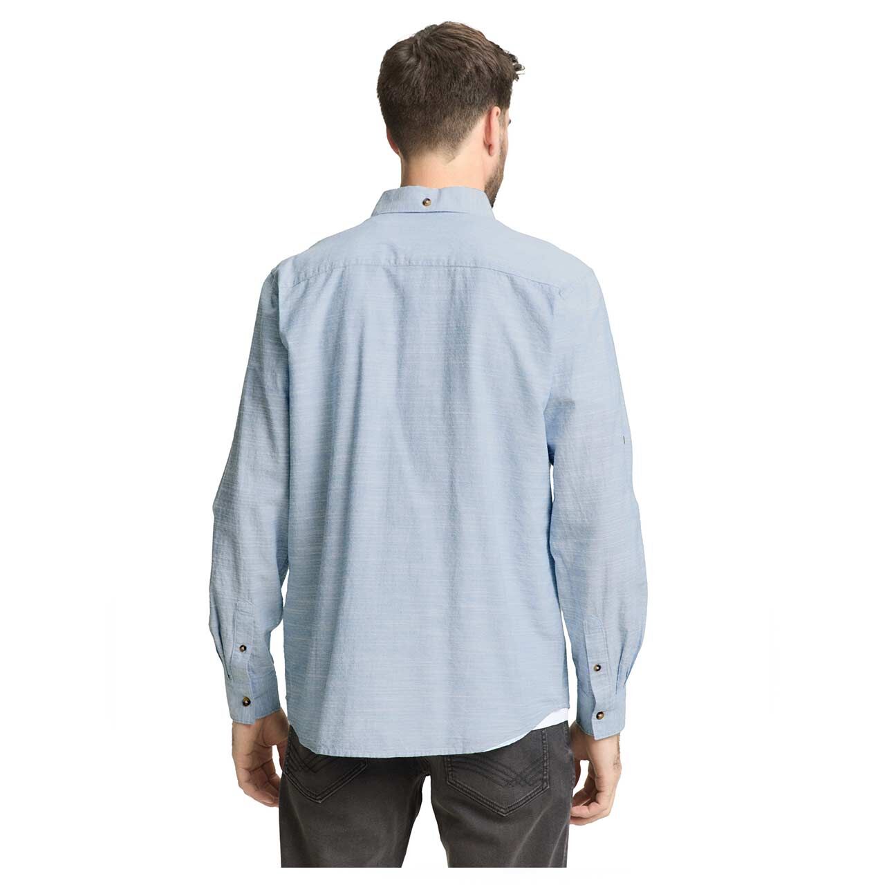 Herren Langarm Hemd von Tom Tailor in Hellblau mit Print, Rückansicht am Model