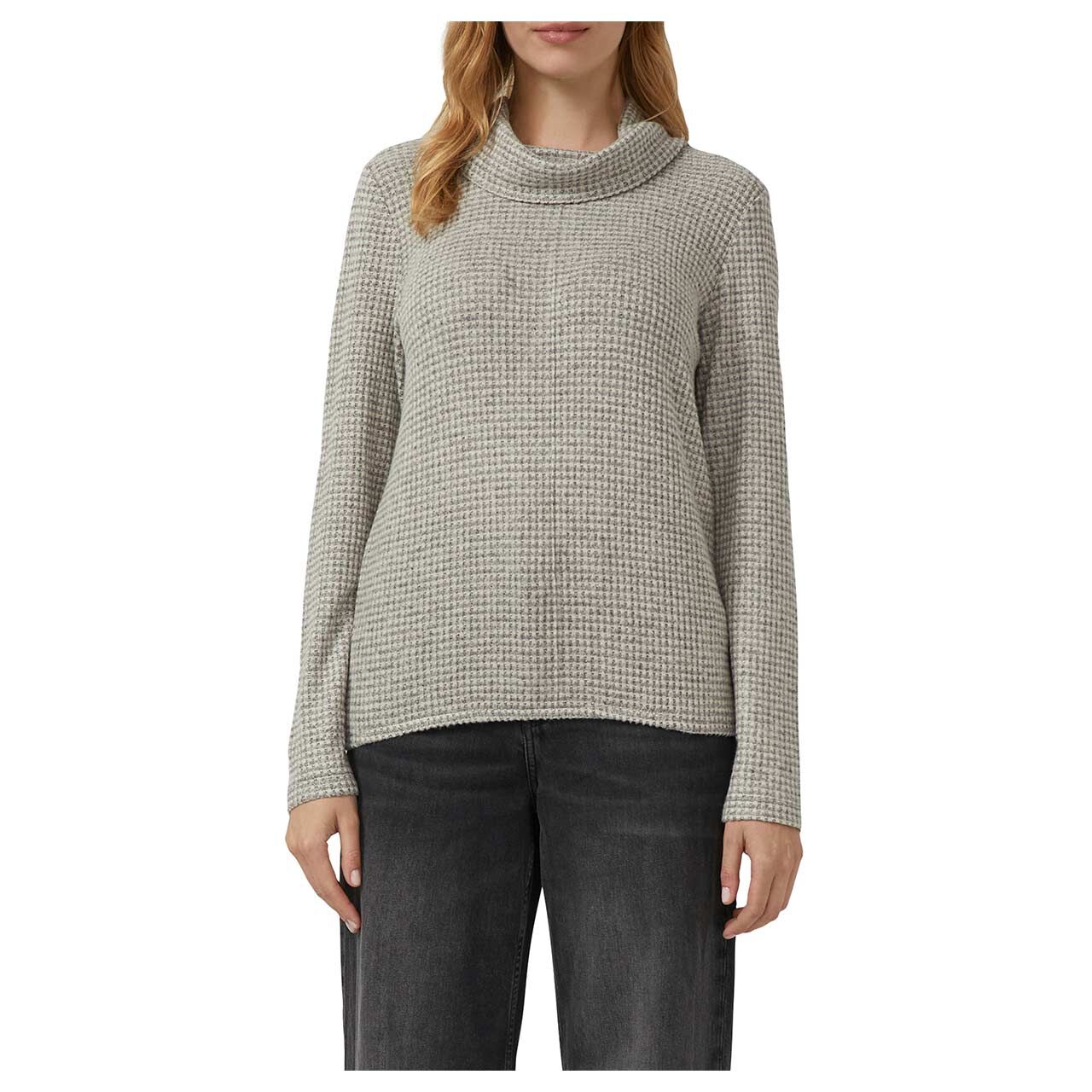 s.Oliver Damen Rollkragen Pullover in Grau kariert, Vorderansicht am Model