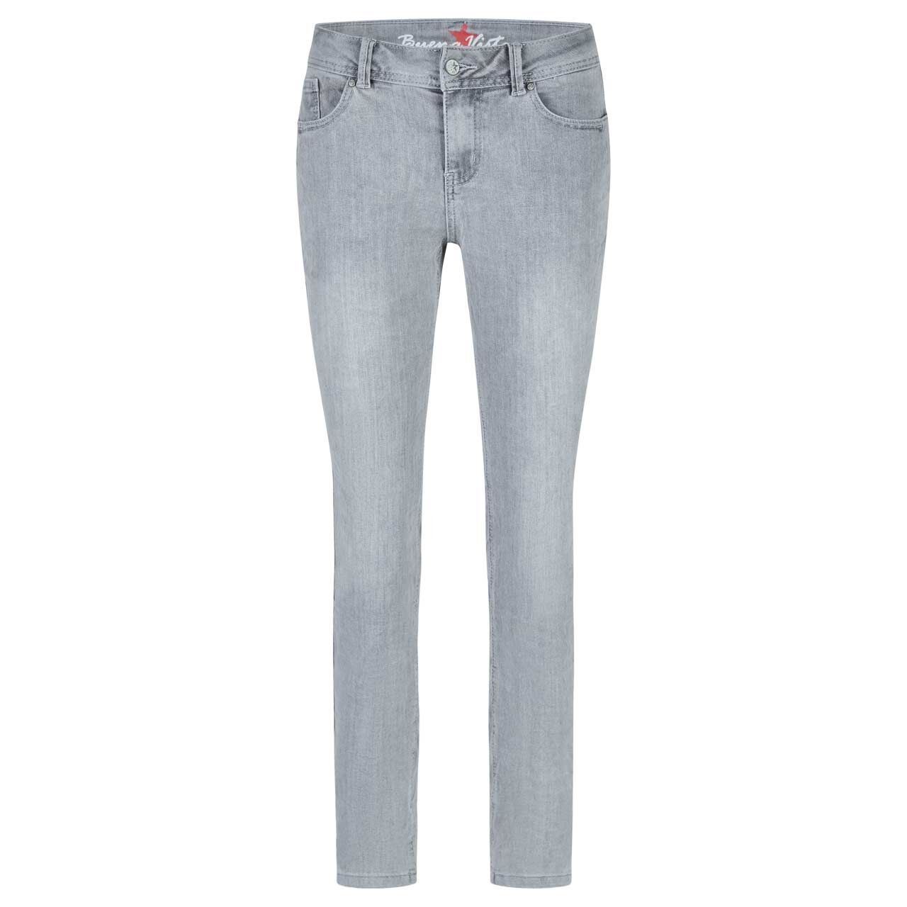 Damen Ankle Jeans Malibu-Zip High Cropped Stretch Denim von Buena Vista in Hellgrau angewaschen, Vorderansicht