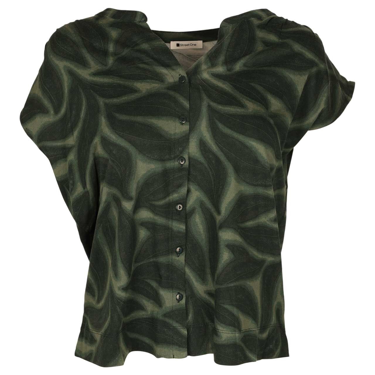 Street One Damen T-Shirt Printed Buttons deep bound green